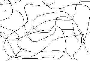 Schematische Darstellung der ungeordneten Struktur von amorphen Thermoplasten (Kunststoffen)