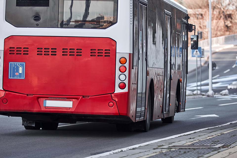 A public transport bus in an urban environment