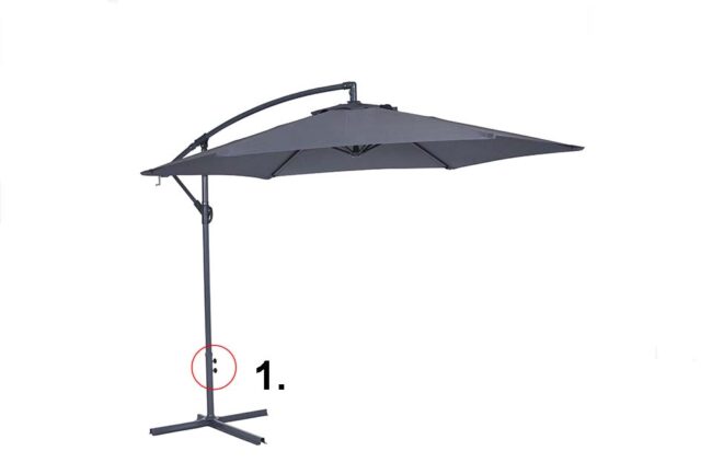 Stretched parasol in gray with star knobs, on white background