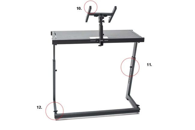 DJ table with holder with plugs and wing screws, isolated on white background