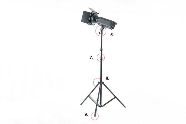 Studio light on a tripod, black - isolated on a white background