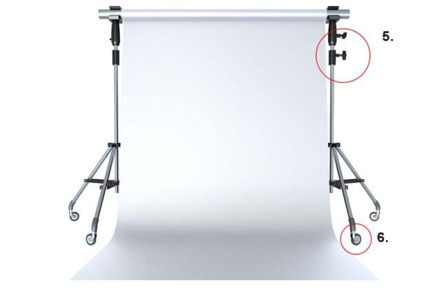 Professional screen for photo and film shooting with wing screws and apparatus rolls