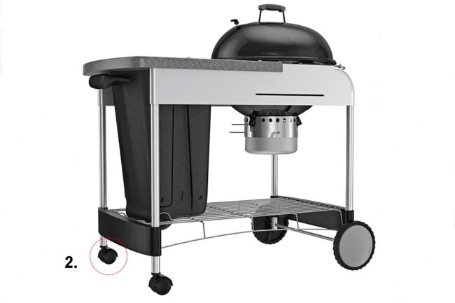 Barbecue with charcoal grill of heat resistant steel with twin wheels, isolated on white background
