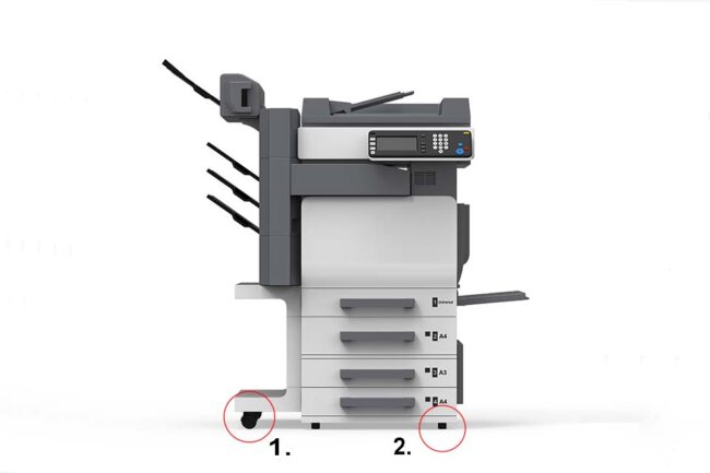 Multifunction copier on castors , isolated with white background