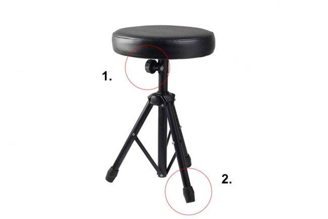 Music stool all in black, with control hardware and caps