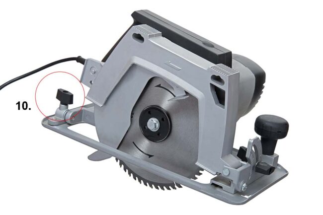 Electric hand circular saw with wing nuts, on white background