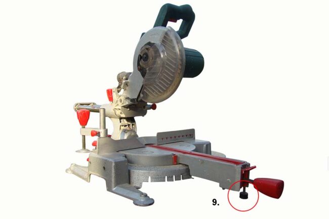 Professional mitre saw for wood and steel processing on white background