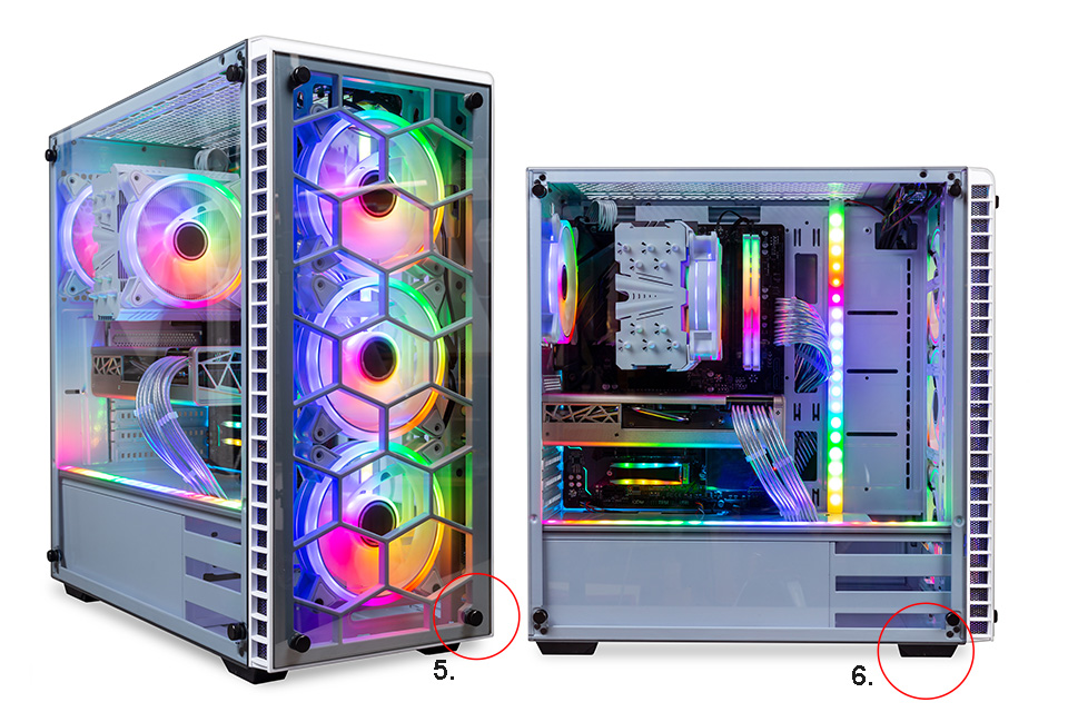 Set Kollektion von bunten kundenspezifischen Gaming PC Computer mit Rändelschrauben und Möbelfüßen