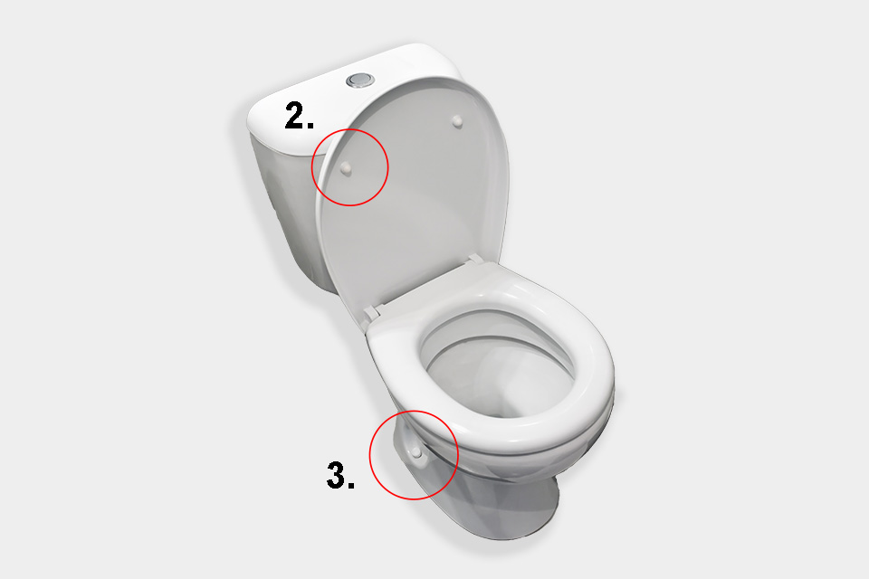 Modern toilet bowl with lid, sight caps and protection plugs