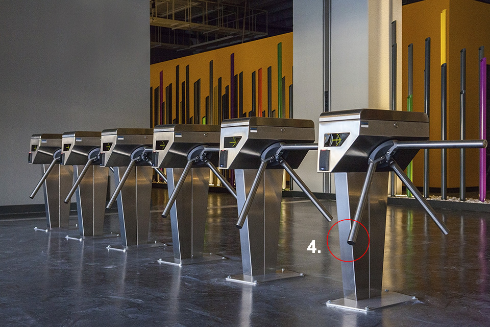 Turnstiles in the airport area with covering plugs