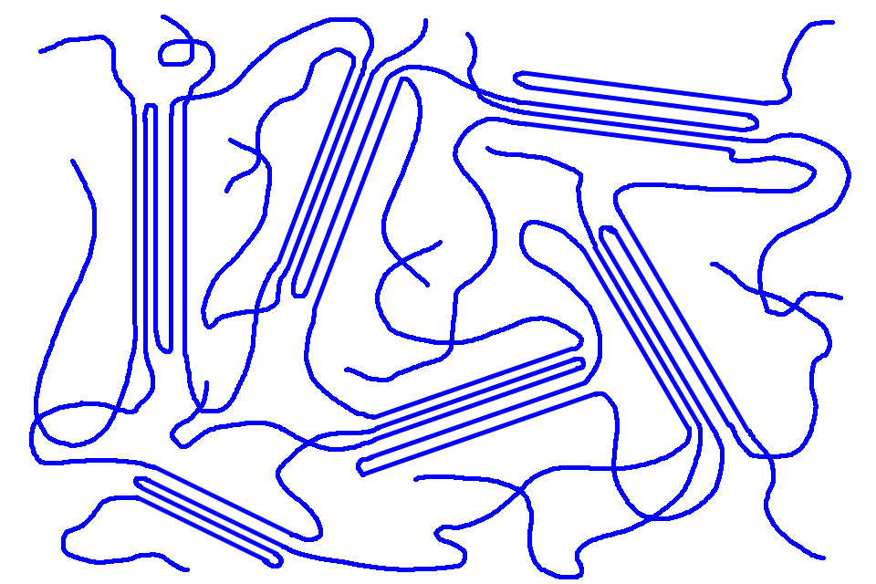 Polyamid unter dem Mikroskop; dargestellt als blaue Fäden die durcheinander laufen