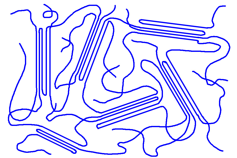 Polyamide under the microscope; shown in blue threads running in confusion