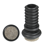 Das Bild zeigt aus zwei Perspektiven einen schwarzen Gelenkgleiter mit einer graumelierten Filzgleitfläche