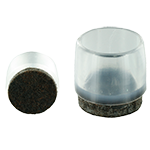 Gezwigt ist eine runde, transparente Gleitkappe mit einer schwarzen Filzgleitfläche.