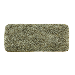 Das Bild zeigt ein schmales rechteckiges graumeliertes Filzplättchen auf weißem Hintergrund.