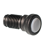 Das Bild zeigt einen schwarzen Gelenkgleiter in liegender Position mit einer montierten weißen Gleitfläche aus PTFE.