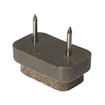 Das Bild zeigt einen braunen Naglegleiter mit zwei Stahlnägeln und einer Gleitoberfläche aus grauem Filz.