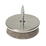 Es wird ein runder Nagelgleiter gezeigt, der aus eiinem Stahlnagel, einer Stahlfassung und einer grauen Filzgleitläche besteht.