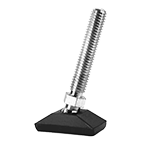 Das Bild zeigt einen Gelenkgleiter mit Stahlgewindebolzen und einem schwarzen rechteckigen Kunststofffuss.