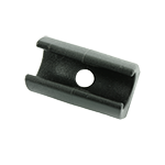 Abbgebildet ist ein schwarzer Klemmschalengleiter mit Montagebohrung.