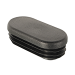 Das Bild zeigt einen schwarzen von schräg vorne Stopfen für ovale Rohre.