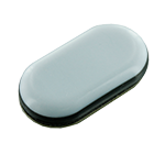 Dargestellt ist eine ovale Plättchen mit einer PTFE-Oberfläche in hellgrauer Farbe.