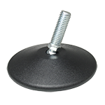 Das Bild zeigt einen Gelenkgleiter mit einem Stahlkugelbolzen und einem schwarzen Kunststofffuß.