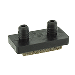 Auf dem Bild ist ein Kufengleiter mit Befestigungszapfen abgebildet. Er hat eine aufgeschweißte graue Filzgleitfläche.