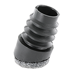 Dargestellt ist ein schwarzer, schräg nach oben verlaufender Lamellengleiter mit aufgeschweißter Gleitfläche aus grauem Filz.