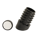 Die Abbildung zeigt aus zwei verschiedenen Perspektiven einen schwarzen schrägen Lamellengleiter, der mit einer Gleitfläche aus weißem POM ausgestattet ist.