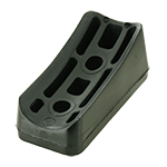 Das Bild zeigt einen schwarzen Schalengleiter für Freischwinger mit zwei Montagebohrungen.