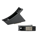 Gezeigt ist ein hoher schwarzer Schalengleiter für Rechteckrohre mit einer Montagebohrung und einer zusätzlichen fest verbundenen Filzgleitfläche.