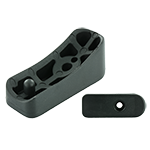 Gezeigt ist ein schwarzer Schalengleiter mit Aufnahmezapfen und einer Befestigungsbohrung.