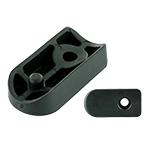 Dargestellt ist ein schwarzer Schalengleiter mit einem Aufnahmezapfen und einer Befestigungsbohrung.