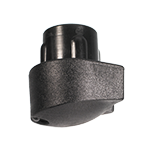 Das Bild zeigt einen schwarzen Lamellengleiter mit schrägem Boden für die Montage an Rundrohren