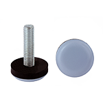 Der ausgestellte Universalgleiter hat einen Stahlbolzen und einen schwarzen Gummifuß mit einer grauen PTFE-Gleitfläche.