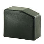 Das Bild zeigt eine eckige, schwarze Winkelgleitkappe für Rechteckrohre.