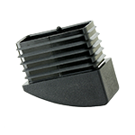 Die Abbildung zeigt einen schwarzen Lamellenstopfen in rechteckiger Grundform und abgerundeter Basis für einen variablen Einstellwinkel.