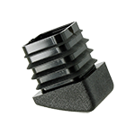 Die Abbildung zeigt einen schwarzen angewinkelten Lamellenstopfen für Vierkantrohre.