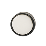 Abgebildet ist eine runde weiße POM-Gleitfäche in einer schwarzen Fassung gehalten.