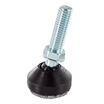 Das Bild zeigt eine Stellschraube mit einem Stahlbolzen und einem Kunststofffuß mit aufgeschweißter Gleitfläche aus grauem Filz.