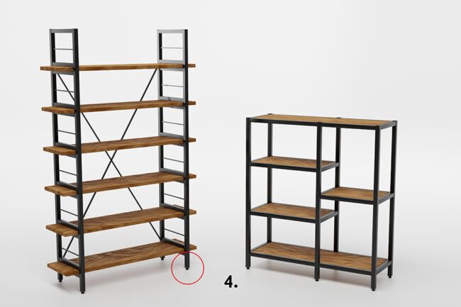 Modernes Regal mit dunkelbraunen Holzbrettern und einem schwarzen Metallgestell